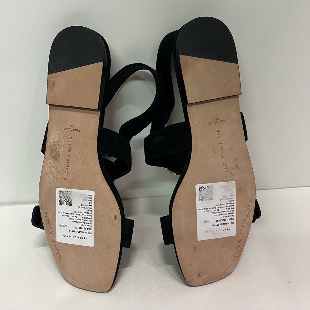 Veronica Beard Black Suede Slingback Sandals with Gold Buckles - Picture 9 of 10